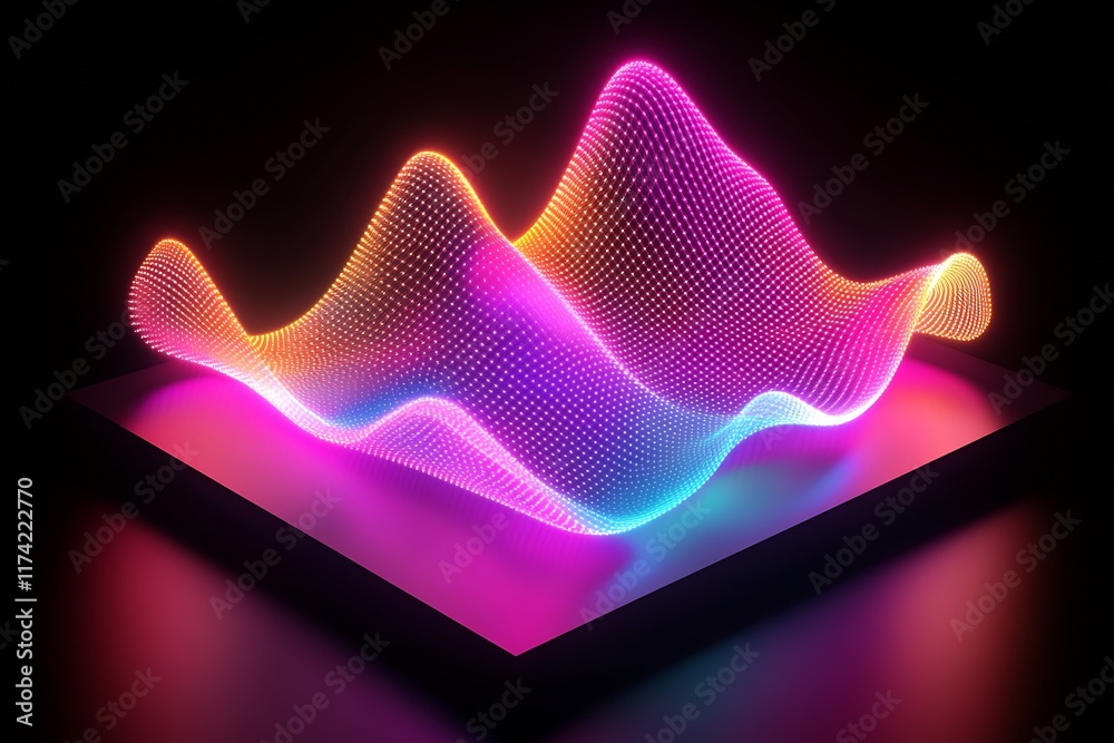 Aufkleber vibrant abstract waveform in neon colors on a dark background : generative ai
