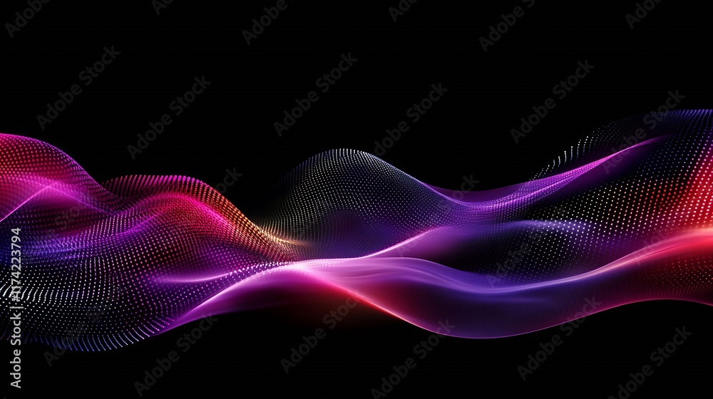 Poster Vibrant Abstract Digital Waves in Dynamic Colorful Patterns Against a Dark Background : Generative AI