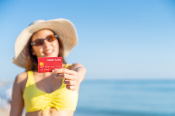Happy Asian woman travel nature the sea on summer beach holiday vacation. Portrait of Attractive...