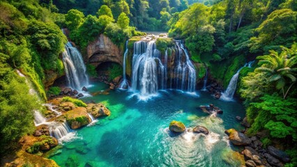 Find tranquility in a lush, waterfall oasis captured in serene landscape photography.