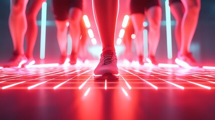 Bold fitness ad with intense HIIT class scene, people pushing limits, clean overlay for schedule details, powerful lighting, high-energy vibe