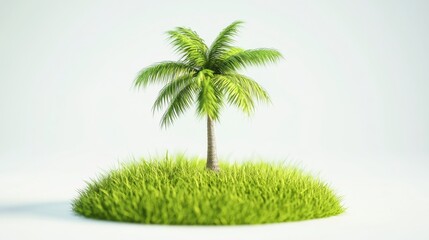 Obraz premium Vibrant Palm Tree on Green Grass Island