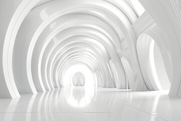 Obraz premium Abstract Architecture Background, Futuristic White Arched Interior 3D Render