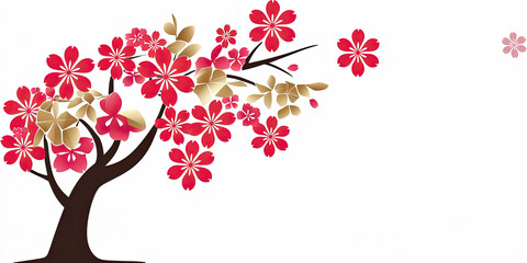 Fototapeta premium Elegant Red and Gold Cherry Blossom Tree Branch Design Floral Spring Art