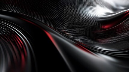 Abstract technology background features a striking combination of black and red hues, with a dark-to-light gradient creating a sleek and modern surface metallic texture and soft lines adding depth
