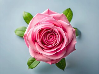 Fototapeta premium Isolated pink rose, viewed from above. High-resolution food photography background. Perfect for design.