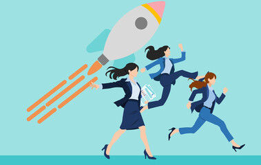 目標達成へのロードマップのイラスト(ビジネスウーマン)