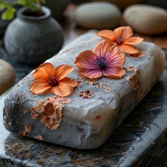 spa still life with flowers