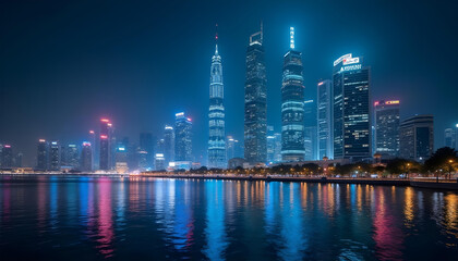 Fototapeta premium cityscape night skyline skyscrapers sale promotion background