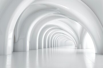 Abstract Architecture Background, Futuristic White Arched Interior 3D Render
