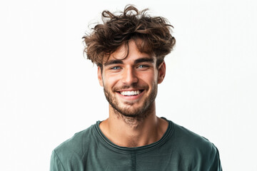 Fototapeta premium a young Caucasian teen in neat attire on a white gray background captures a blend of professionalism and casual confidence.