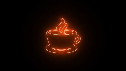 Coffee Neon Style icon on black background. coffee cup illustration isolated icon. Neon coffee cup logo.