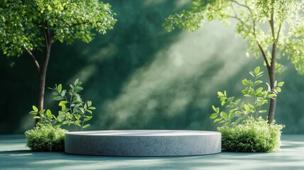 Minimalist Stone Pedestals in Lush Green Natural Setting