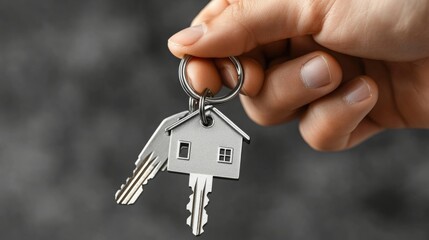 A hand holds house keys, symbolizing new beginnings and homeownership.