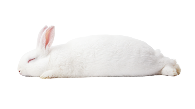 Sleeping white rabbit lying on surface, peaceful and calm