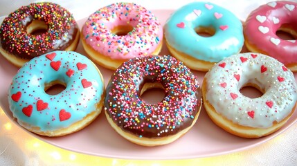 Valentine's Day Celebration Love-themed Donuts for Couples Sweet Treats Festive Atmosphere Romantic Emotion