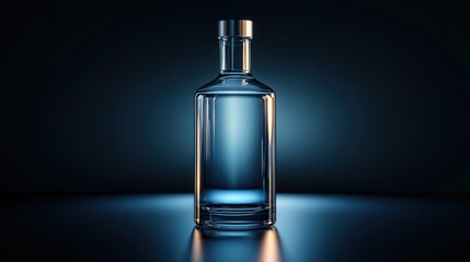 Clear glass bottle on dark background.