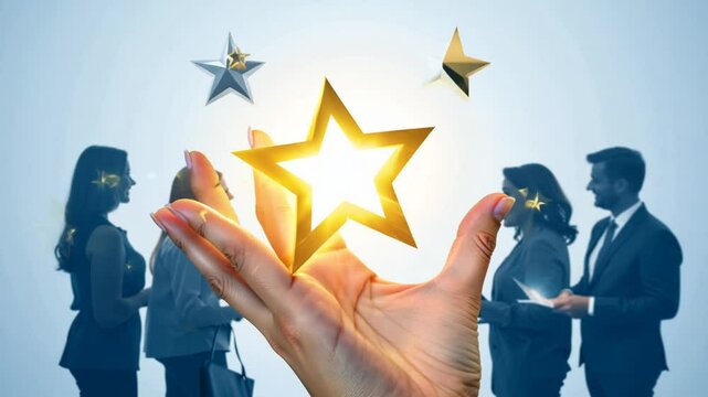 concept excellent rating star choosing giving woman service best customer client present experience hand satisfaction giving rating clients feedback customer satisfaction services star employee