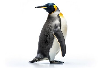 Fototapeta premium Sleek penguin, a wildlife photography masterpiece, showcases Antarctic beauty against a stark white background.