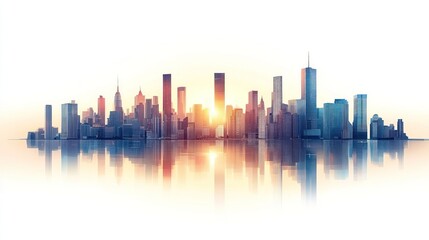 Obraz premium Sunrise cityscape skyline reflection.
