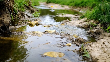 Obraz premium Pollution in an Urban Canal with Educational Focus