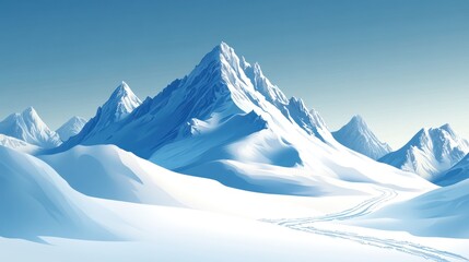 Fototapeta premium Majestic snow-covered mountain range under a clear blue sky.