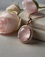 Naklejka premium An rose quartz necklace with a sophisticated and classic design.