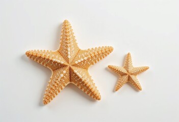 Two starfish on a white background One large one small A simple beachy image