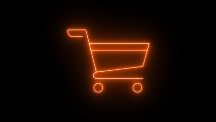 neon shopping cart icon. Shopping basket icon. shopping car on black background.