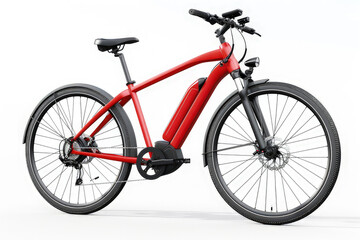 A sleek red electric bike designed for urban commuting and leisure riding. isolated on white background