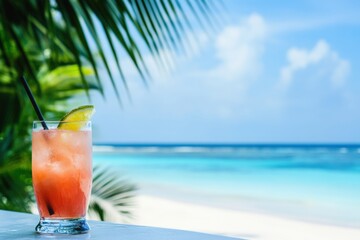  a luxurious beachfront resort with white sandy beaches, turquoise waters, and a clear blue sky