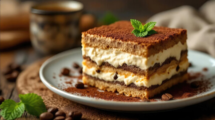 Delicious tasty of Traditional italian dessert tiramisu cake