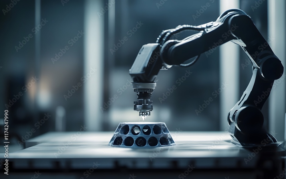 Poster a cutting-edge robotic arm is ergonomically designed for precision handling in an industrial setting