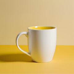 Blank white mug on yellow background