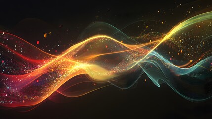 Abstract technology background features a smooth, glowing interface filled with vibrant digital elements, creating a seamless design of interconnected circles and digital trails