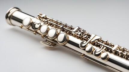 Obraz premium Elegant Silver Flute Close-up: A Musical Instrument