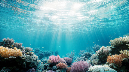 Obraz premium Stunning underwater coral reef scene background wallpaper, vibrant sea life and serene ocean depths