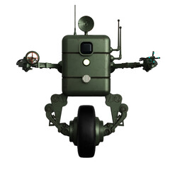 3d render, small vintage robot