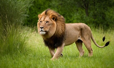 Obraz premium 사냥을 준비하는 사자사진 멋지다