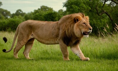 Obraz premium 위엄한 사자사진 사냥을 준비하고 있다