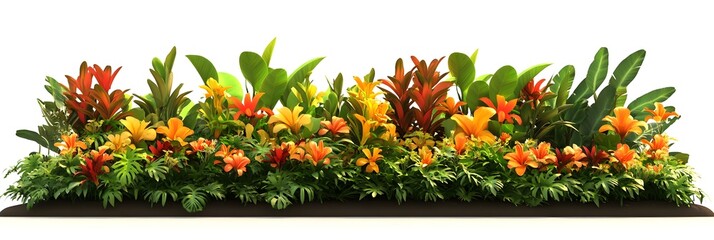 Two tropical flower arrangements, isolated on a white background, in a cartoon style, with a PNG cutout, 3D illustration, vibrant colors, high resolution, professional color grading, soft shadows, 
