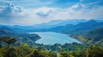 Serene panoramic view of Lake Valley surrounded by lush mountains and a clear blue sky showcasing nature's tranquility and beauty