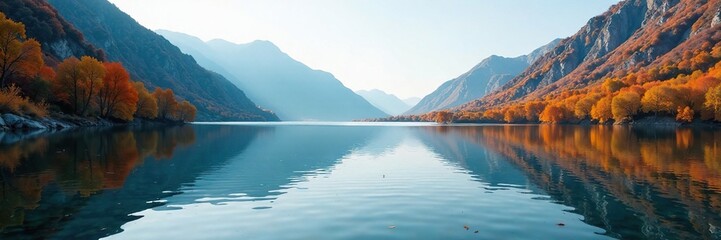 Obraz premium Gentle ripples on the surface of a mountain lake in autumn, calm, mountain lake, gentle