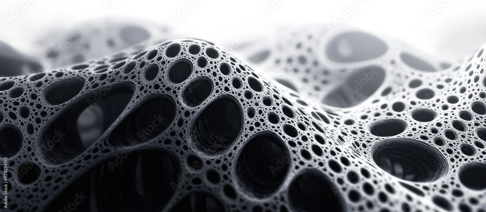Poster 3d fractal texture featuring interwoven layers with a monochrome design and ample negative space for