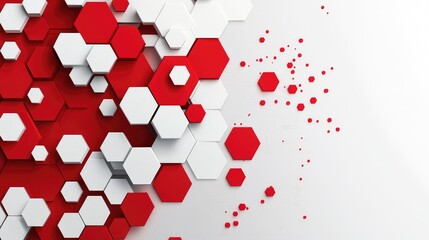 Abstract 3D composition of red and white hexagons creating a vibrant wallpaper design with modern geometric features and soft shadows