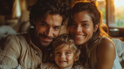Fototapeta premium A warm family portrait capturing joy and togetherness in a cozy setting.