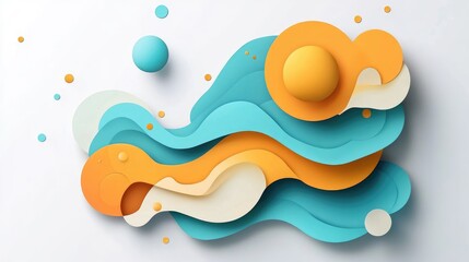 Vibrant 3D Abstract Paper Cut Design Featuring Waves of Colorful Shapes and Elements on a Clean White Background