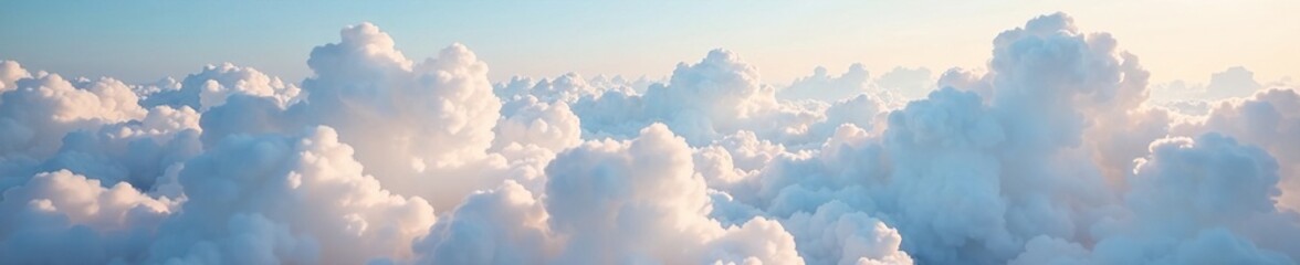 Soft and puffy clouds blend across the bright, clouds, soft focus