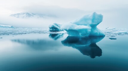 Melting ice block in glacier lagoon highlighting global warming impact on ocean levels and climate change challenges