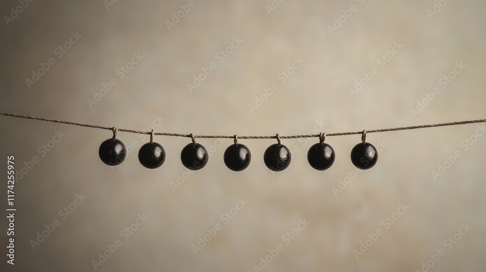 Leinwandbilder beads hanging on wire creating a minimalist composition symbolizing solitude and tranquility in a st